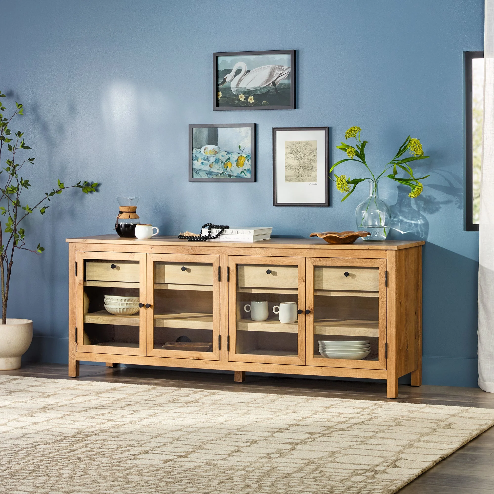 Harlow Traditional Easy Assembly Glass Door 70¡± Sideboard/TV Stand