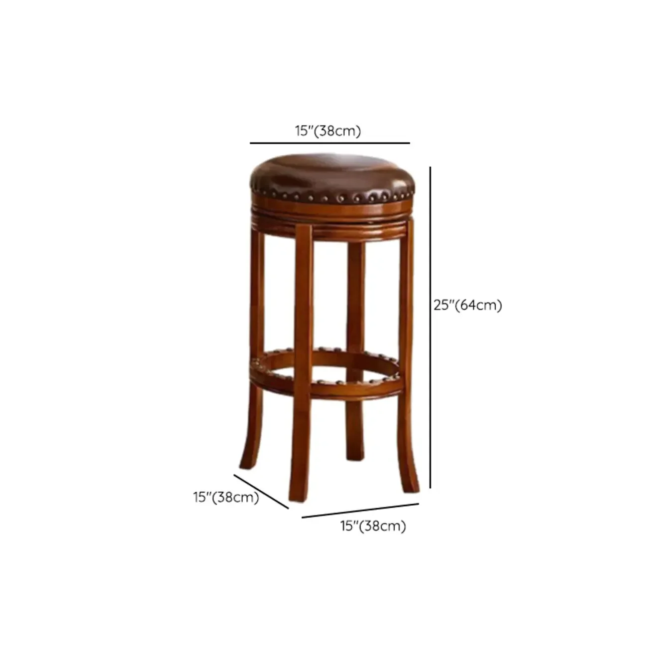 Traditional Brown Rubberwood Cushioned Bar Stools