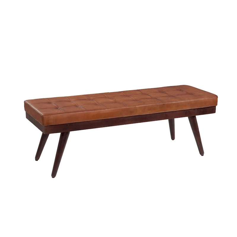 Anson Brown Genuine Leather and Solid Wood Accent Bench