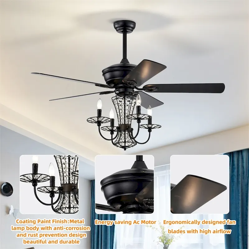 Chandelier Fan with Light and Remote,Dual Finish Reversible Blades