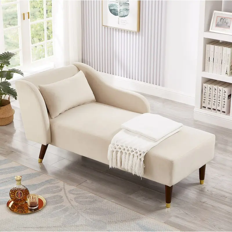 Modern Chaise Lounge Chair Velvet Upholstery