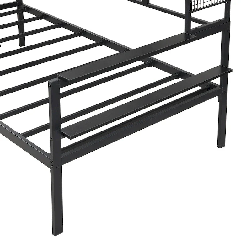 Versatile Daybed with Movable Desk, Metal Sofa Bed Frame with Metal Grid, Shelves and Clothes Hanger, No Box Spring Needed