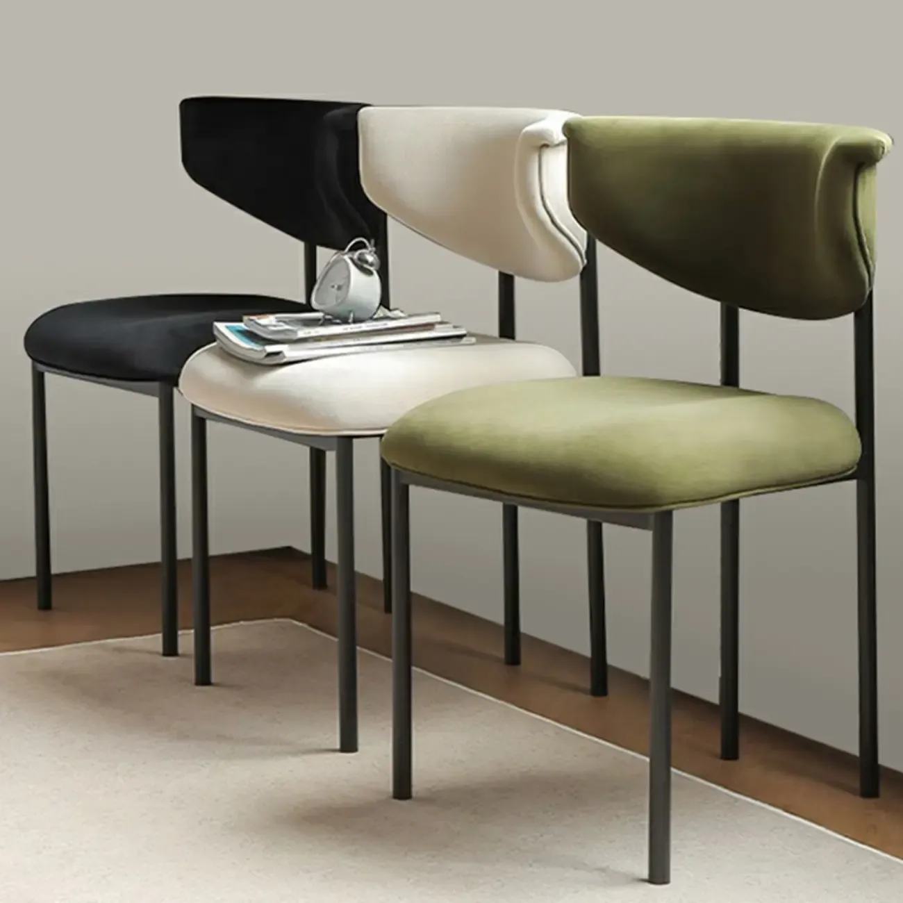 Upholstered Metal Legs Open Back Dining Chair