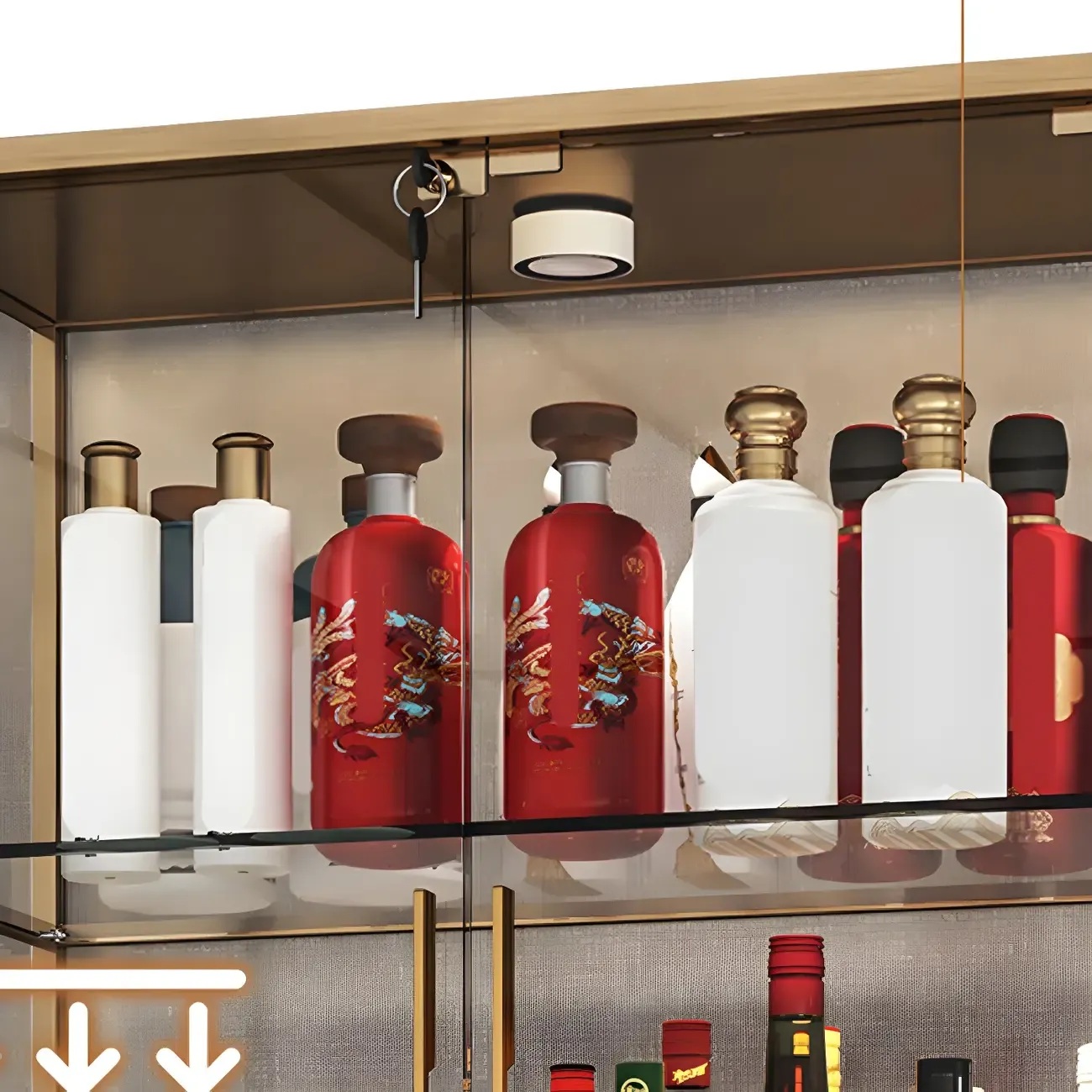 Modern Gold Glass Shelf Display Standard Curio Cabinet