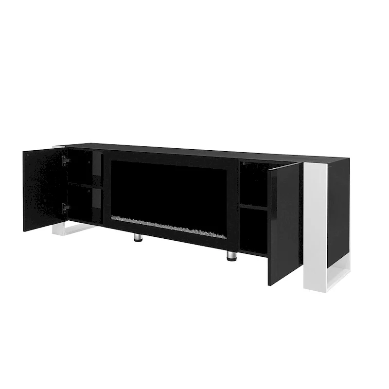 Modern TV Stand with 34.2 Non-heating Electric Fireplace and Cabinets