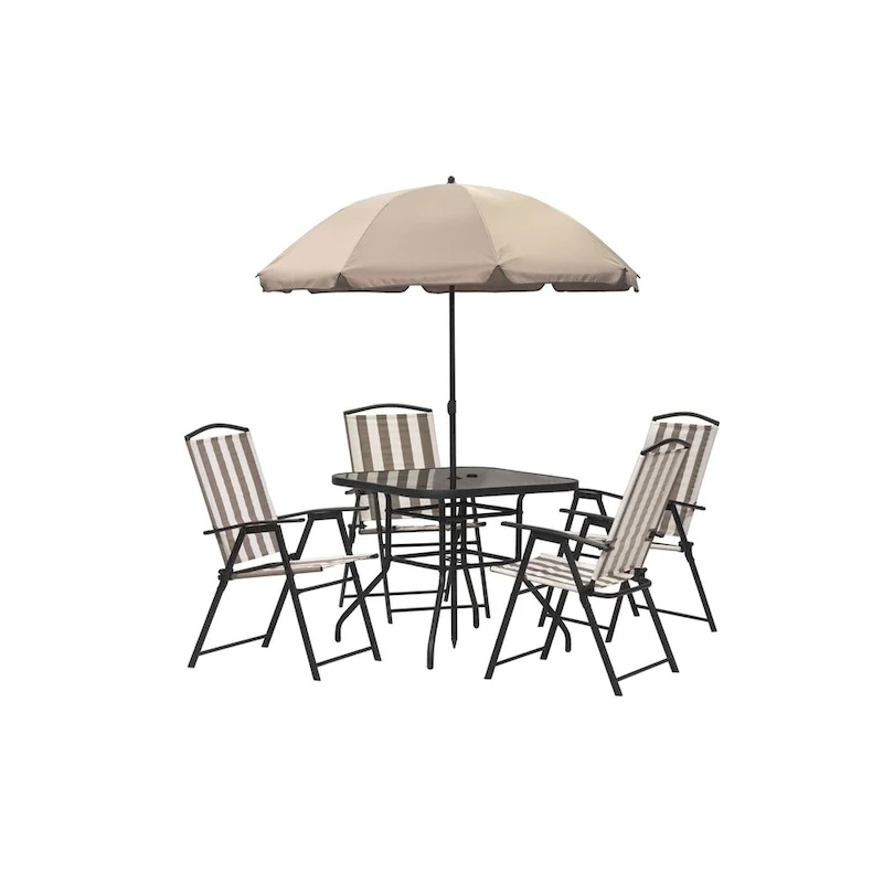 Santa Cruz Stripe 6 Piece Folding Outdoor Patio Dining Set