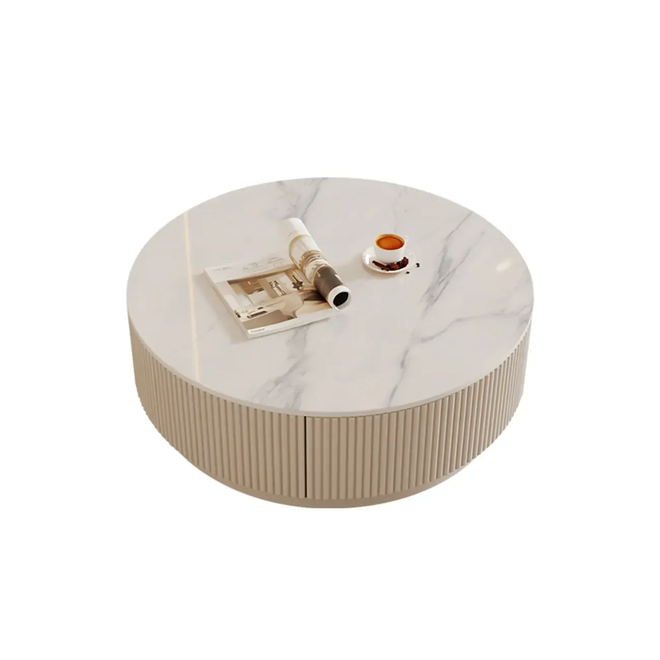 Modern Wood Round Nesting Coffee Table with 2 Drawers