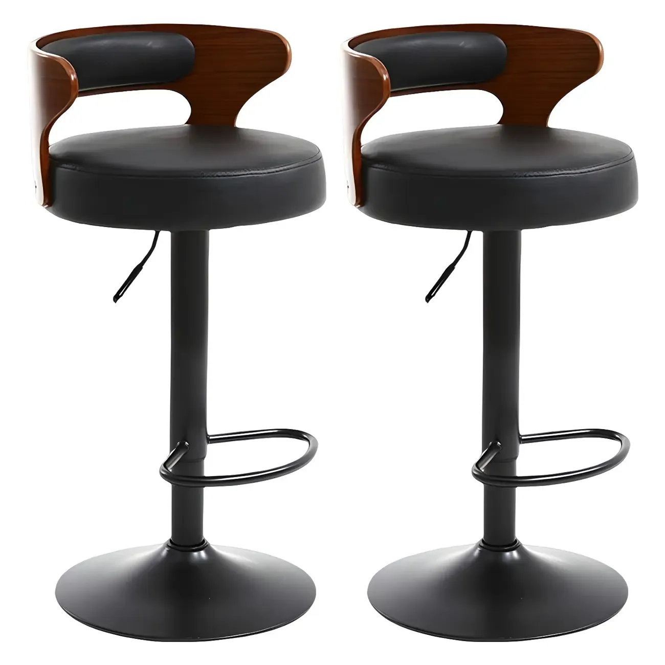 Adjustable Round Leather Swivel Bar Stools with Back