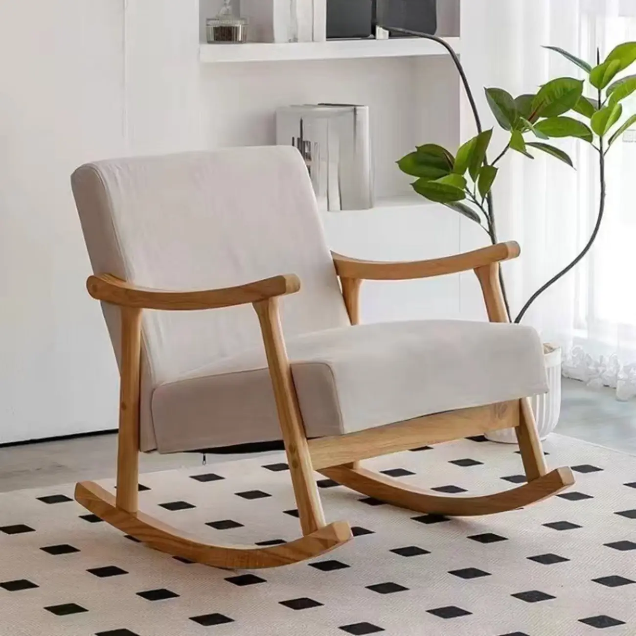 Modern Wood Upholstered Rocking Chair with Optional Ottoman