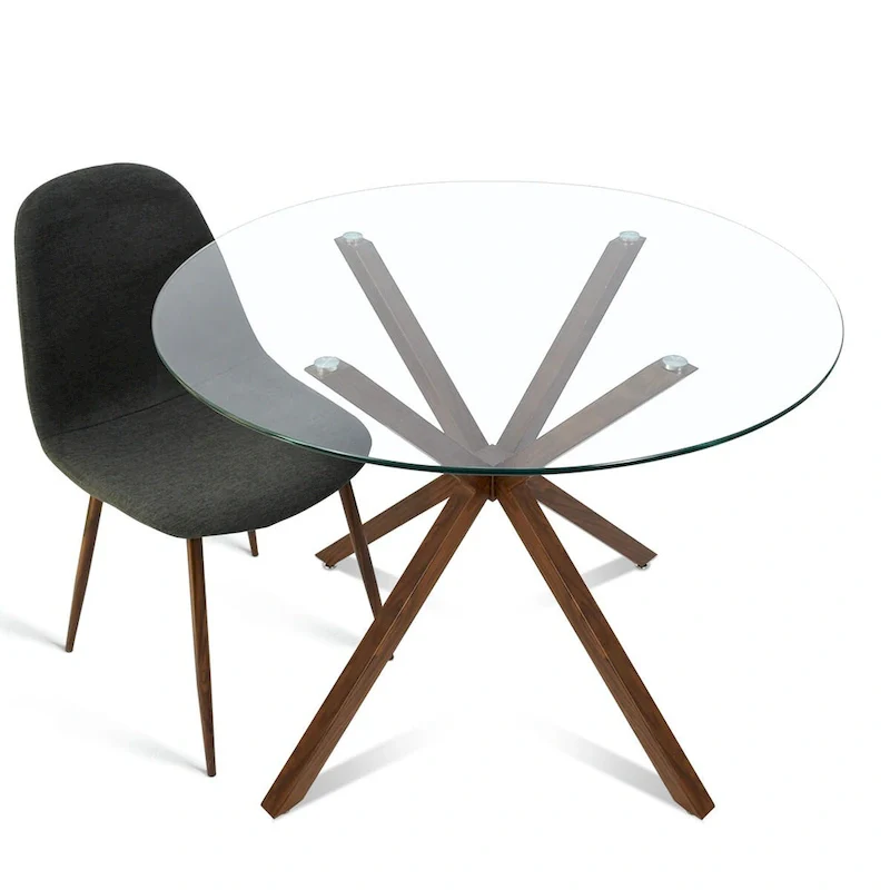 Round 39 Glass Dining Table Walnut Table Leg - 39x30x27