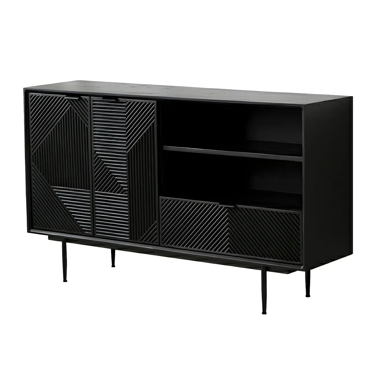 Geometric Black Wooden Sideboard with Drawer & Cabinet