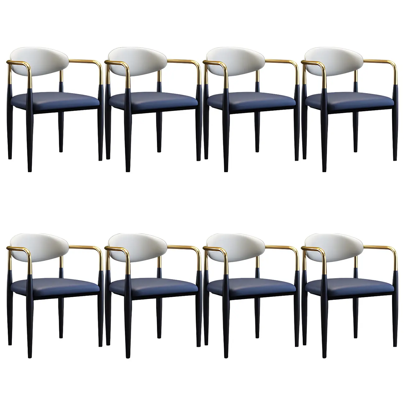 Curved Metal Legs Faux Leather Armrest Dining Chair