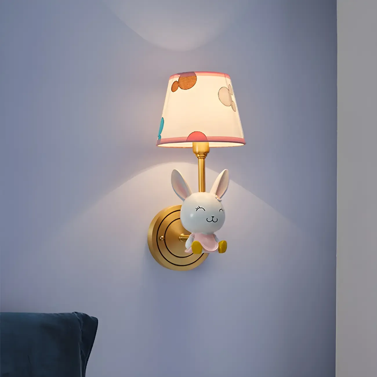 Kids Bunny LED Wall Sconce with Fabric Shade for Bedroom