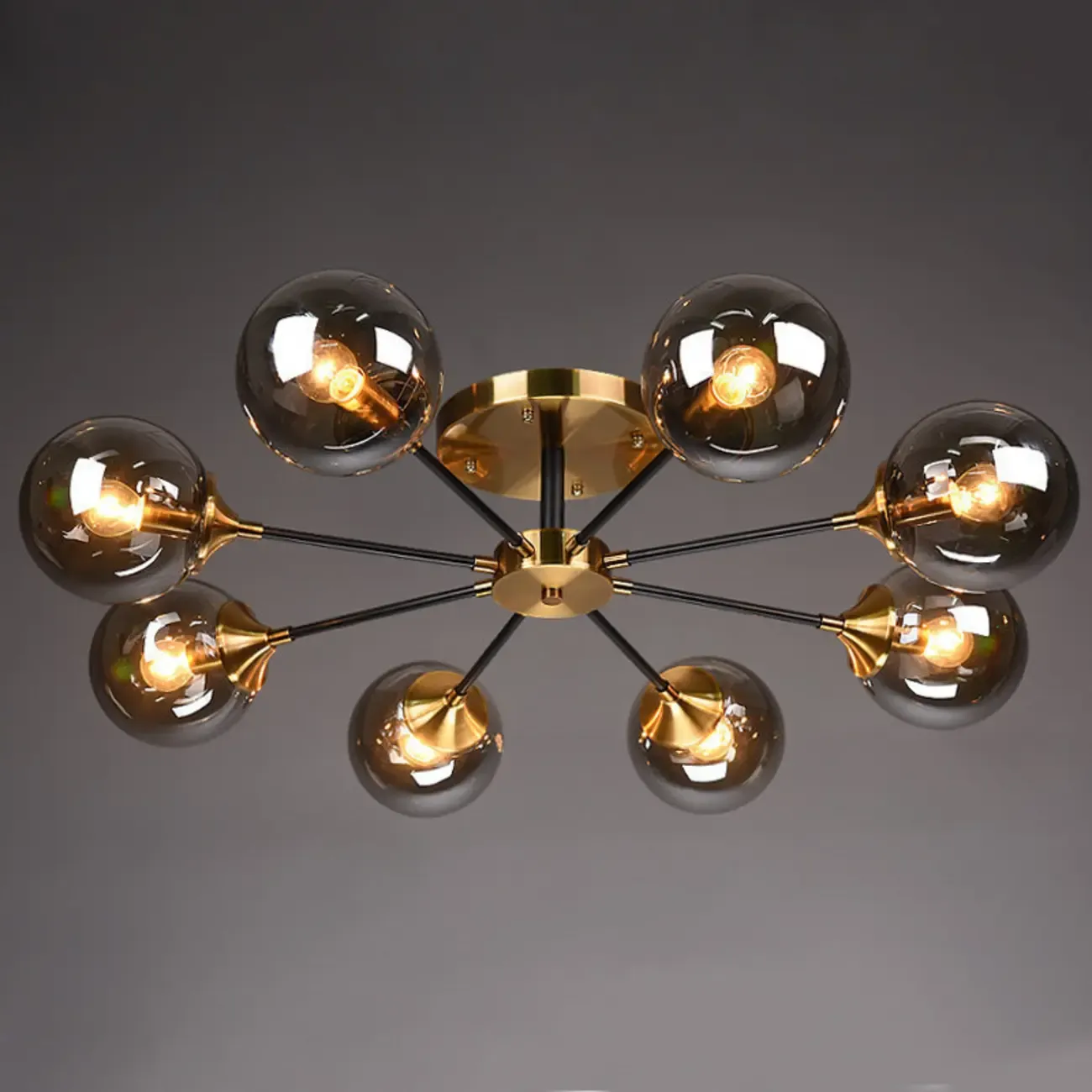 Large Smoke Grey Globe Glass Sputnik Semi Flush Ceiling Light