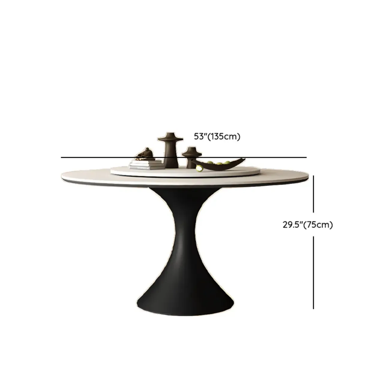 Modern Black Pedestal White Stone Top Round Dining Table