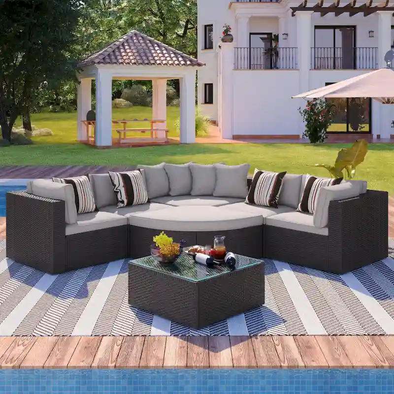 7-Piece Outdoor Wicker Sofa Set with Pillows