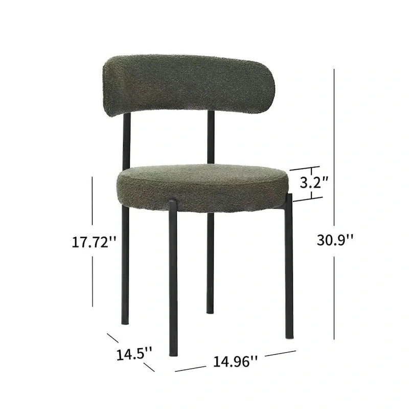 Boucle Dining Chairs,Mid-Century Modern Curved Backrest Chair,2 PCS