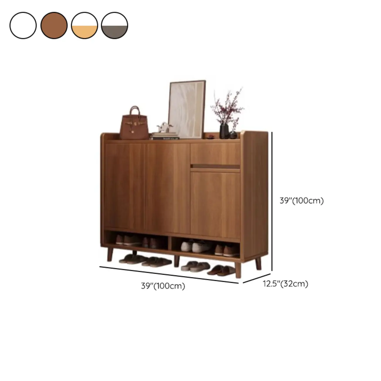 Vertical Modern White Wood Entryway Shoe Cabinet