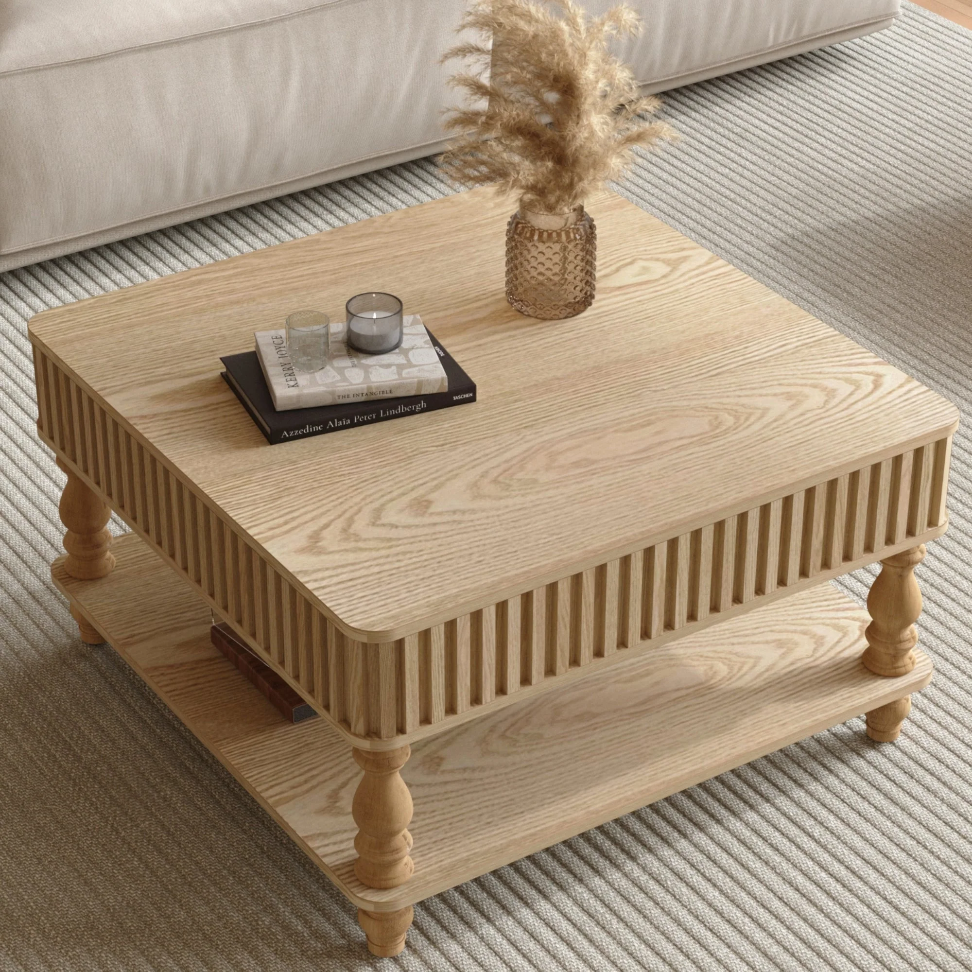 Walker Edison | Lift-Top Elevated Traditional Fluted Coffee Table