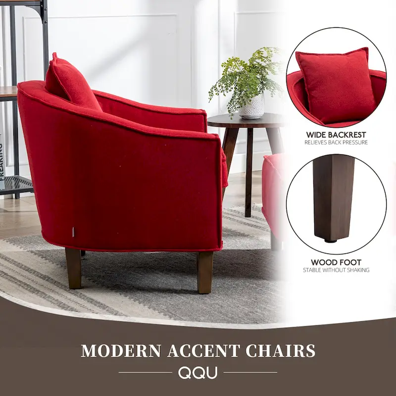 Linen/Polyester Upholstered Mid Century Barrel Chair with Ottoman