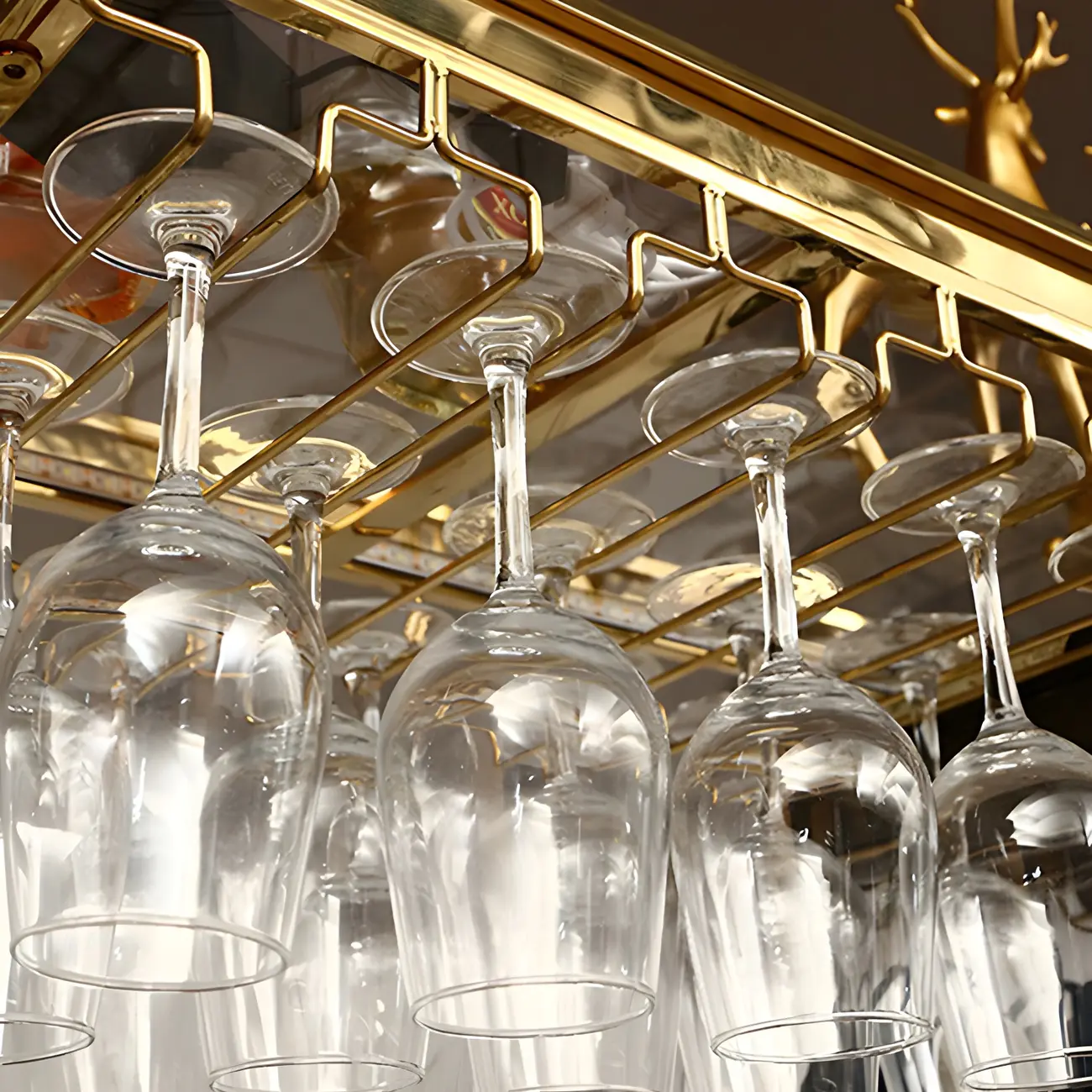 Modern Gold Metal Wine Rack with Glass Holder