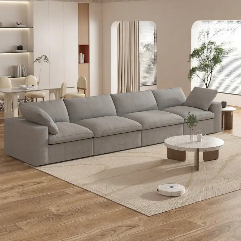 160 Modern Linen Upholstery 4 Piece Sectional Sofa Minimalism Commix Down Filled Modular Couches