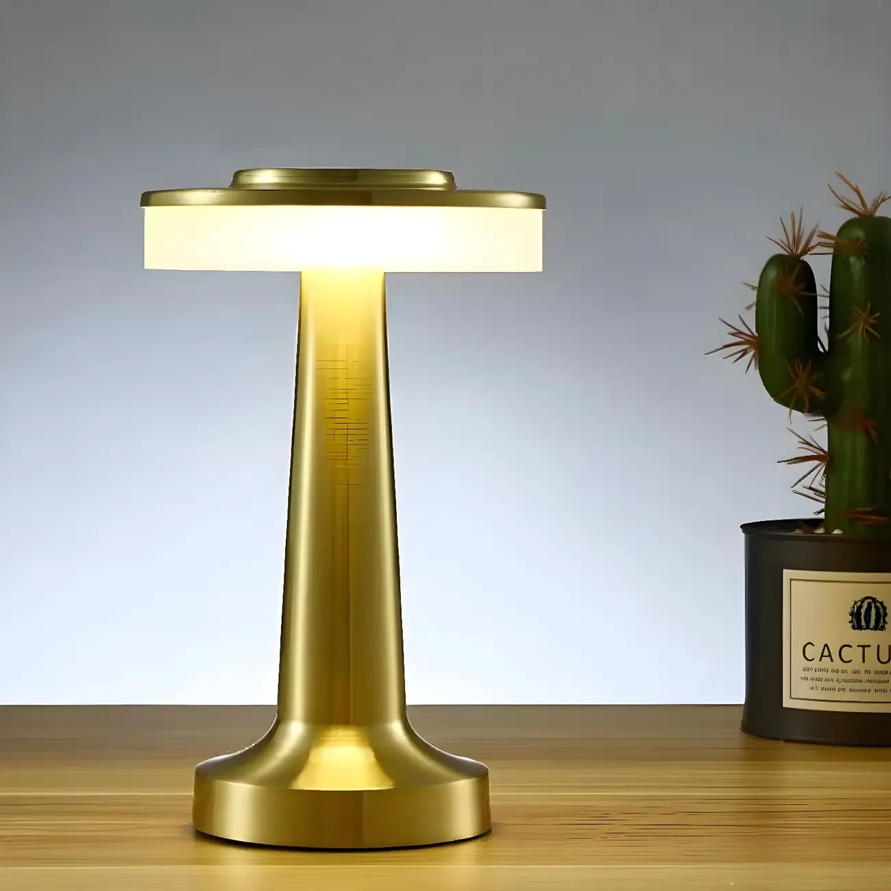Modern Simple Touching Gold Metal LED Drum Shade Table Lamp