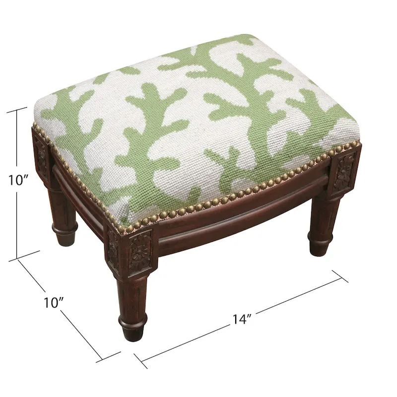 Green Coral Needlepoint Footstool