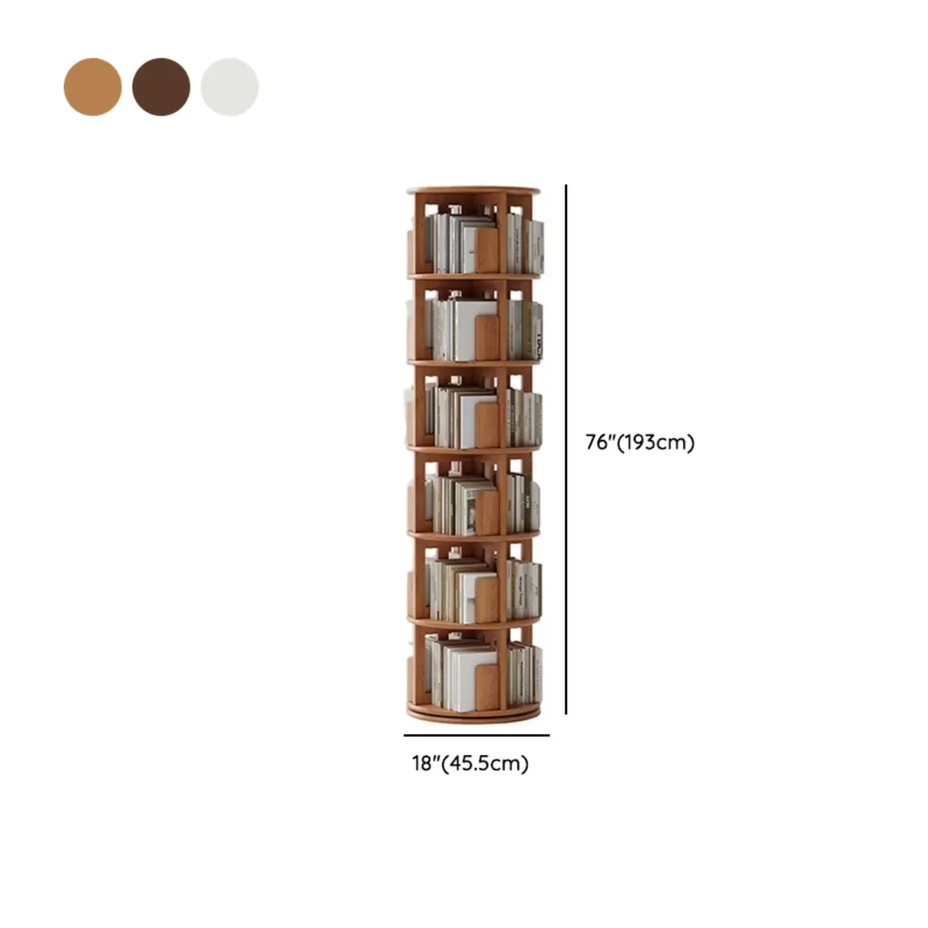 Cylindrical Movable 360° Rotating Wooden Bookshelf with Drawer