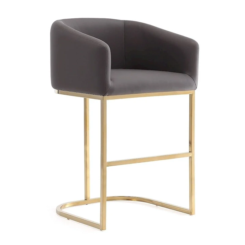 Manhattan Comfort Louvre 36 in. Titanium Gold Stainless Steel Counter Height Bar Stool