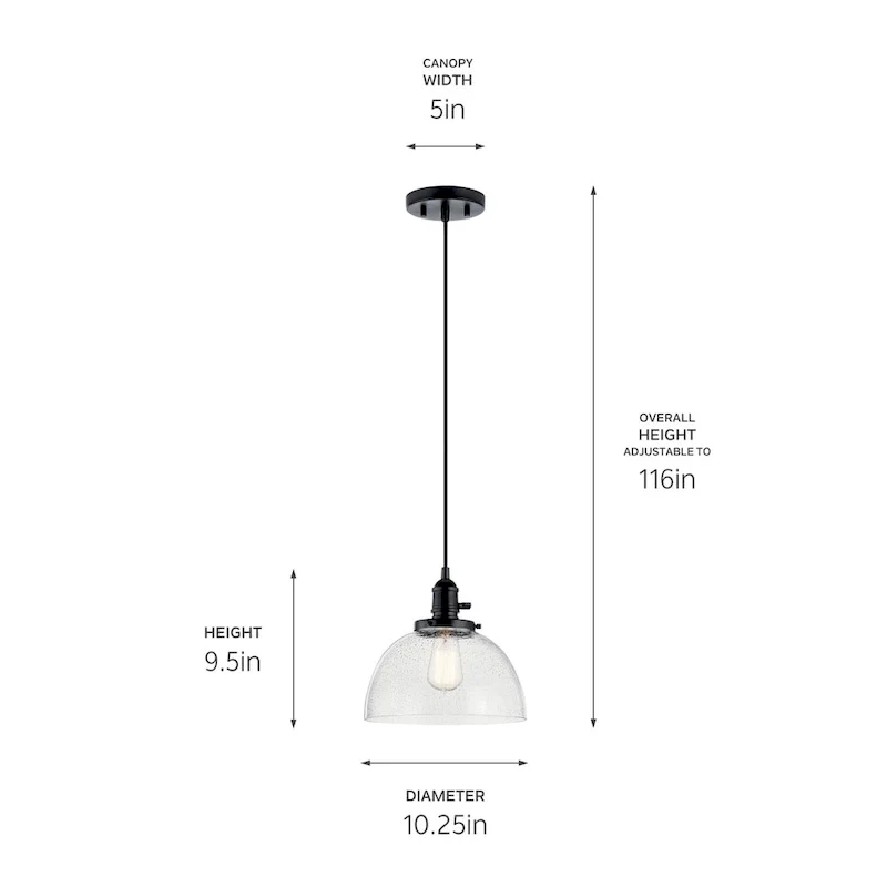 Kichler Lighting Avery 10.25 in. 1-Light Black Bowl Mini Pendant Light