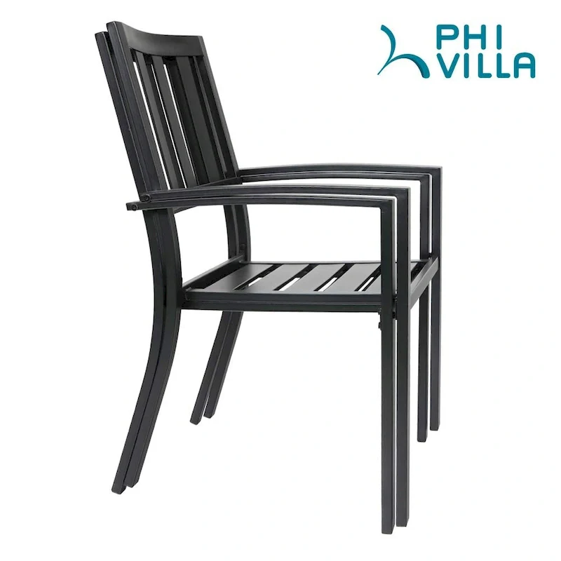 MAISON ARTS 3-Piece Patio Metal Dining Set of 2 Stackable Chairs and 1 Side table with Umbrella Hole