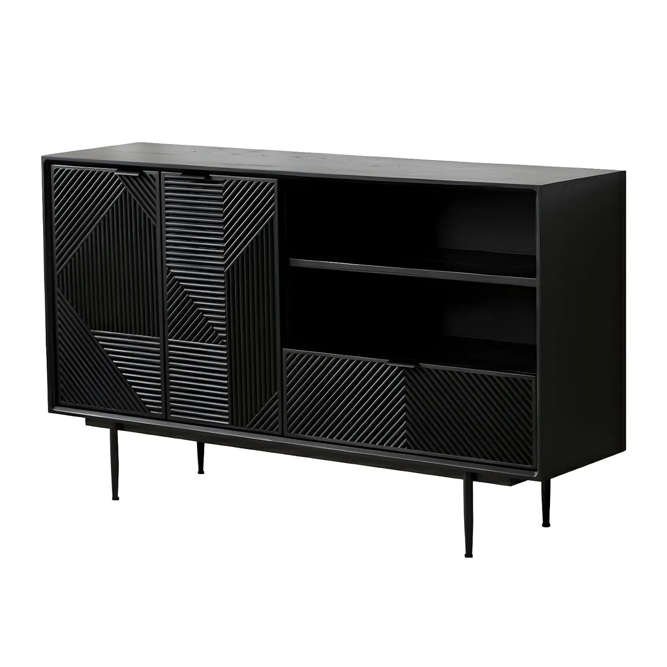 Geometric Black Wooden Sideboard with Drawer & Cabinet