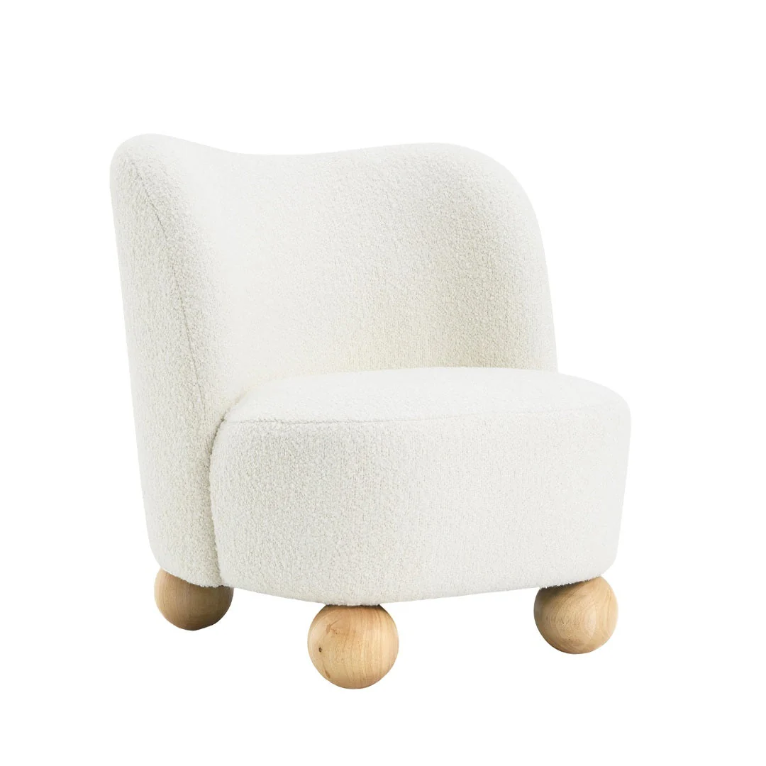 Curve Back Boucle Accent Chair with Ball Feet