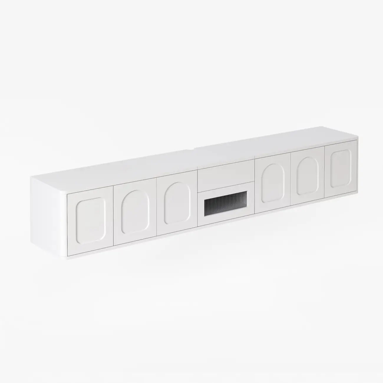 Modern Long Floating White TV Stand with Drawers