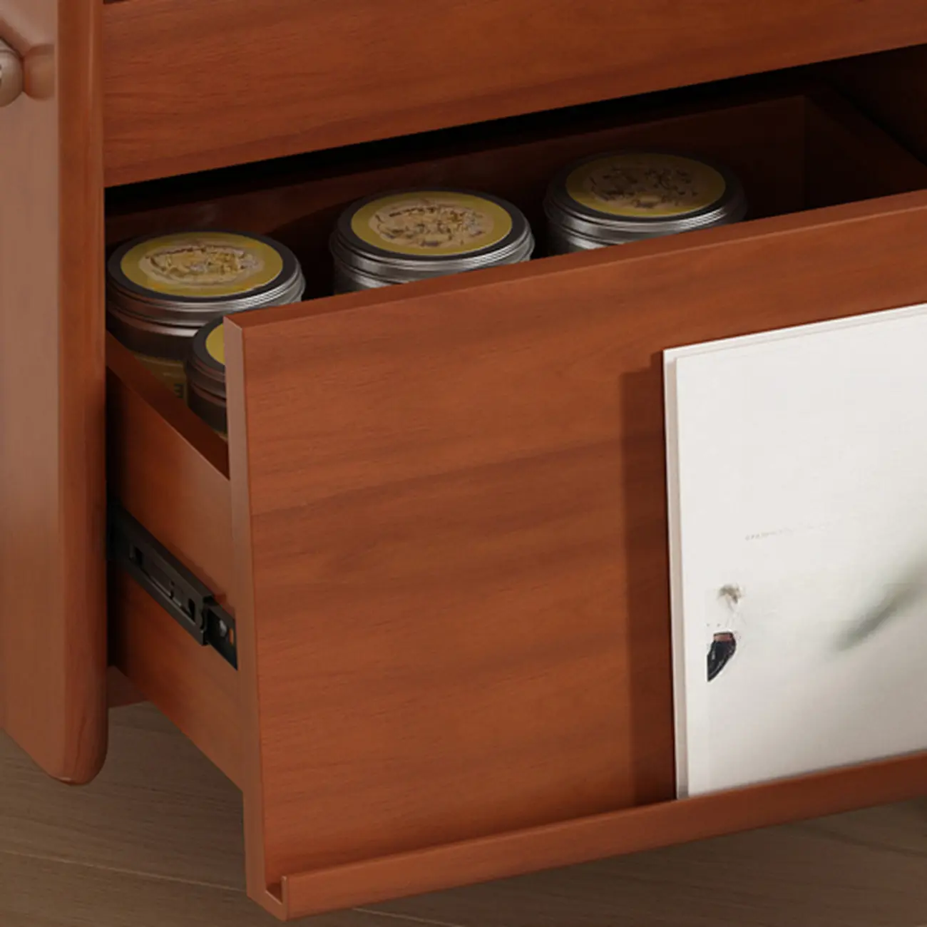 Narrow Mid-Century Modern Brown Wood Nightstand with Drawers