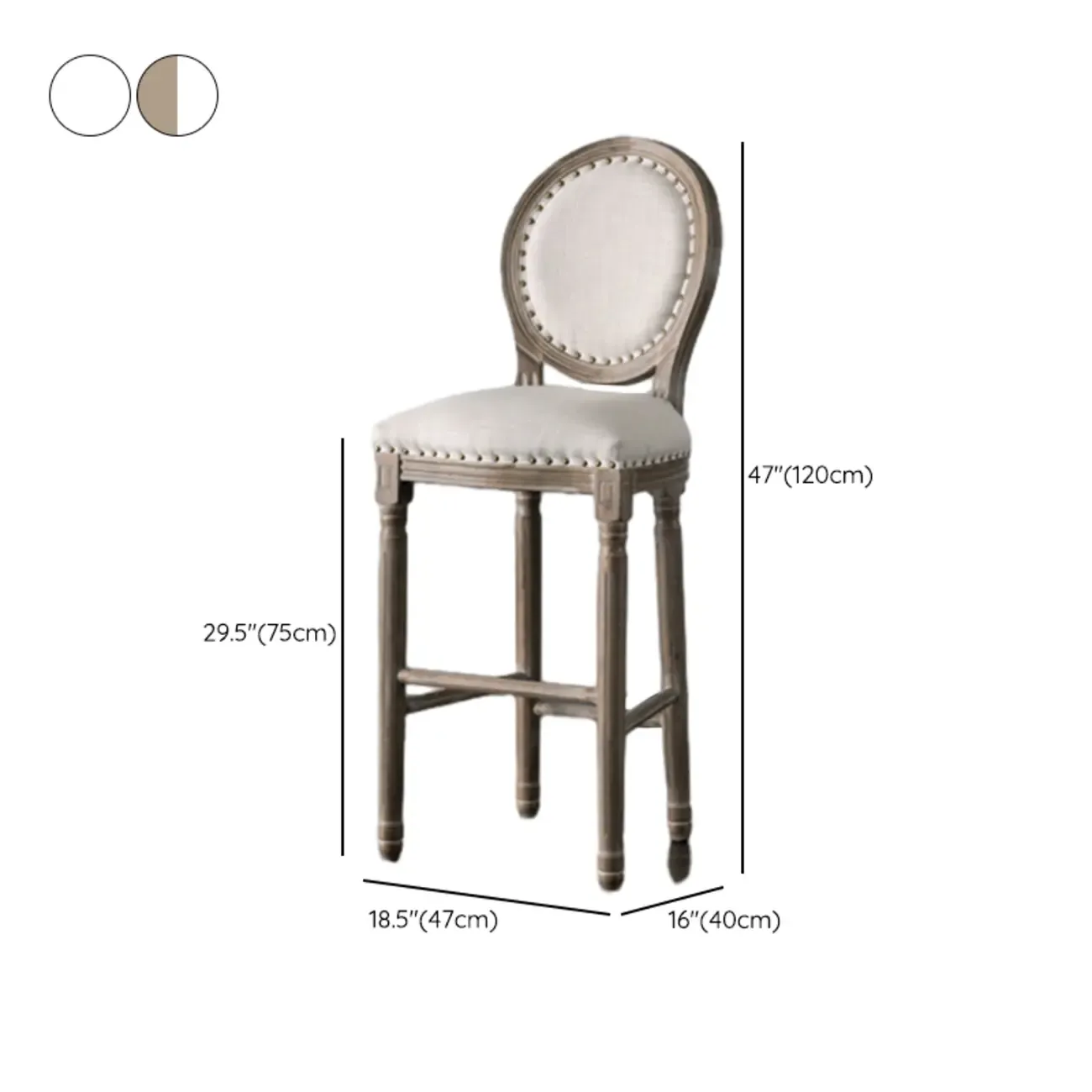 White French Country Solid Wood Counter Bar Stools with Back