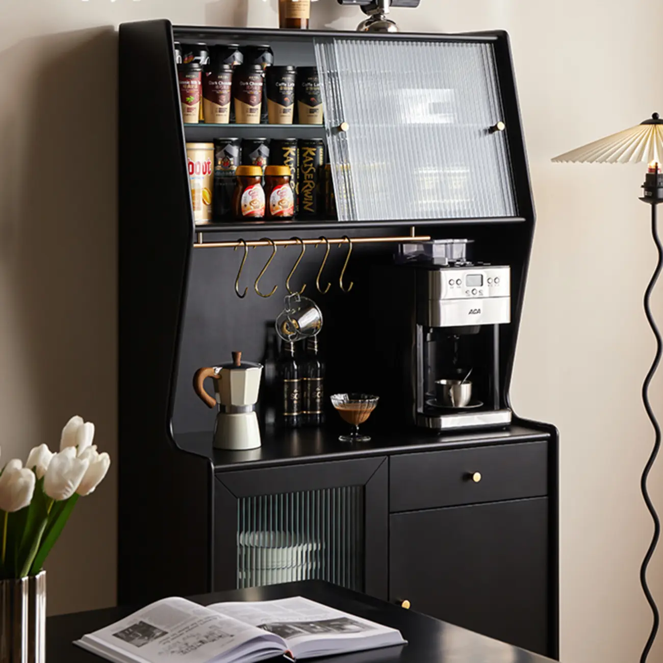 Modern Espresso Wood Versatile Kitchen Cabinet