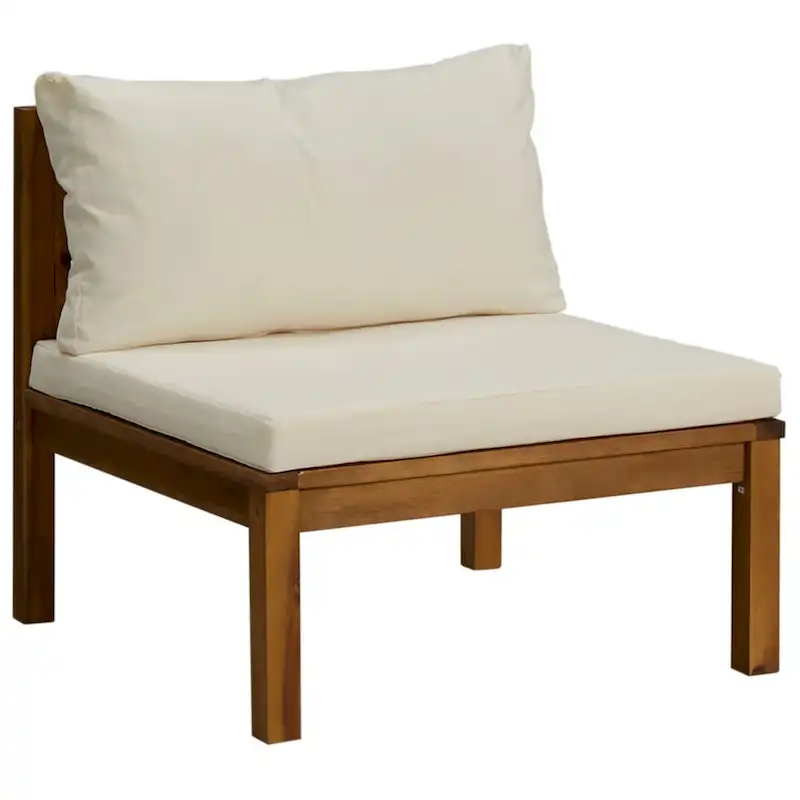 Outdoor Sectional Modular Armless Sofa Seat, Cream, Acacia Wood