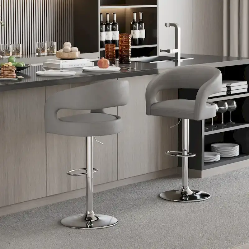 Rounded Mid-Back Barstools with Adjustable Height, Bar Stools(Set of 4)