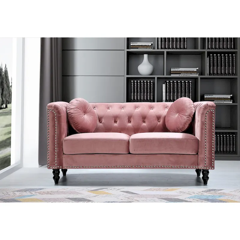 Calvin Classic Velvet Kittleson Nailhead Chesterfield Loveseat