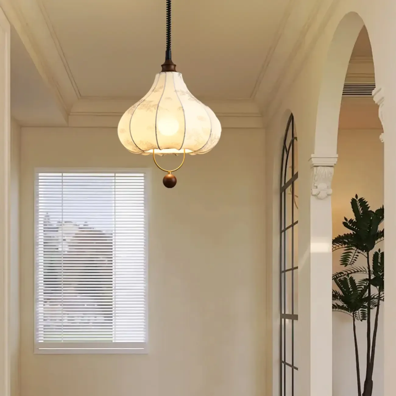 Art Deco Fabric Petal Blossom Hanging Pendant Light Fixture