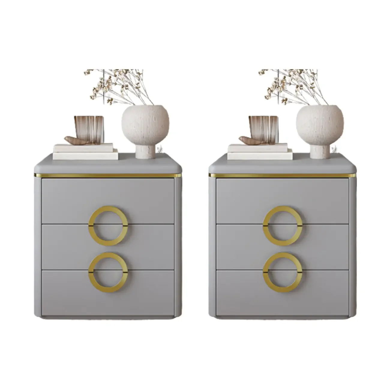 Elegant Faux Leather Metal Accent 3 Drawers Nightstand