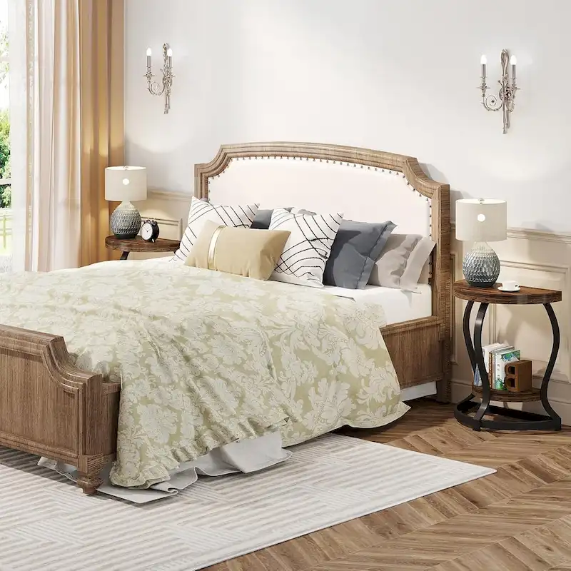 Half-Round End Table, 2-tier Wooden Half Moon Side Table Small Semi Circle Accent Table