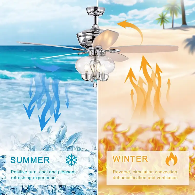 Bella Depot 52  Modern Matte Silver Ceiling Fan with Remote Control and Light Kit, 3-Speed Reversible Blades - 52 Inches