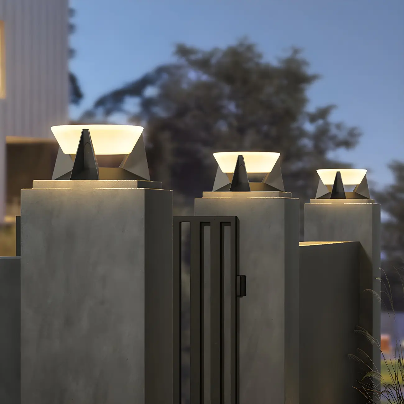 Contemporary Solar Black Metal Round Outdoor Post Lights