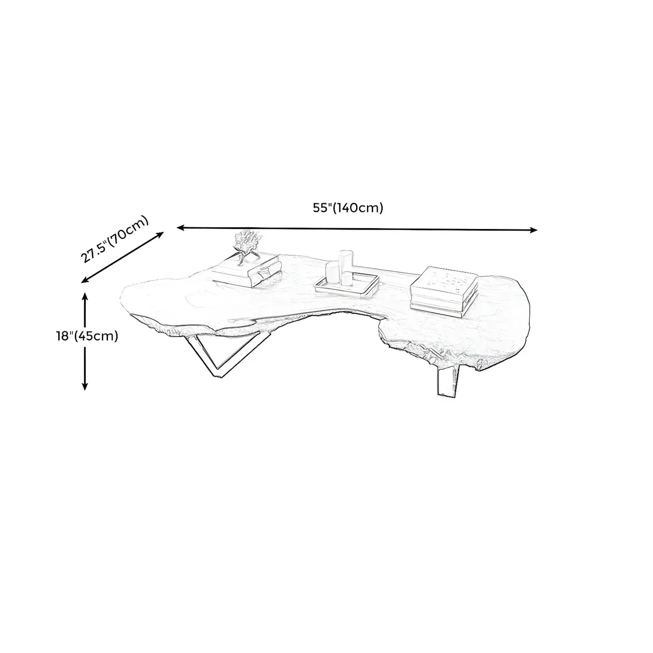 Geometric Modern Red Wood Top Steel Base Coffee Table