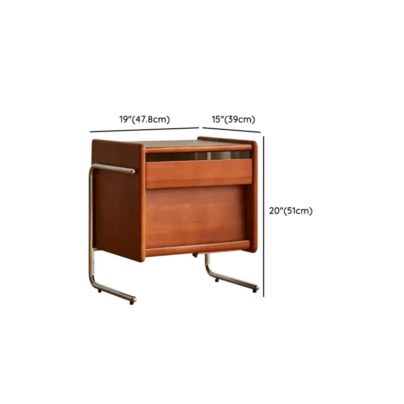 Narrow Mid-Century Modern Brown Wood Nightstand with Drawers