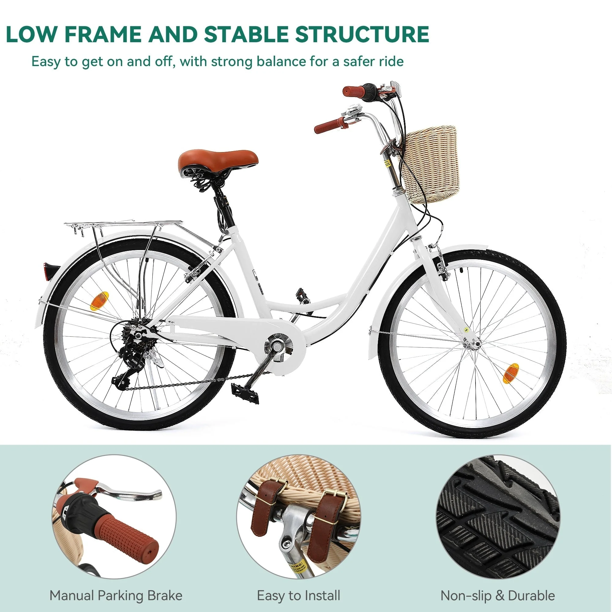 Moasis24/ 26 7-speed Cruiser Bike Adjustable Step Through Bike Commute Bike Bicycle