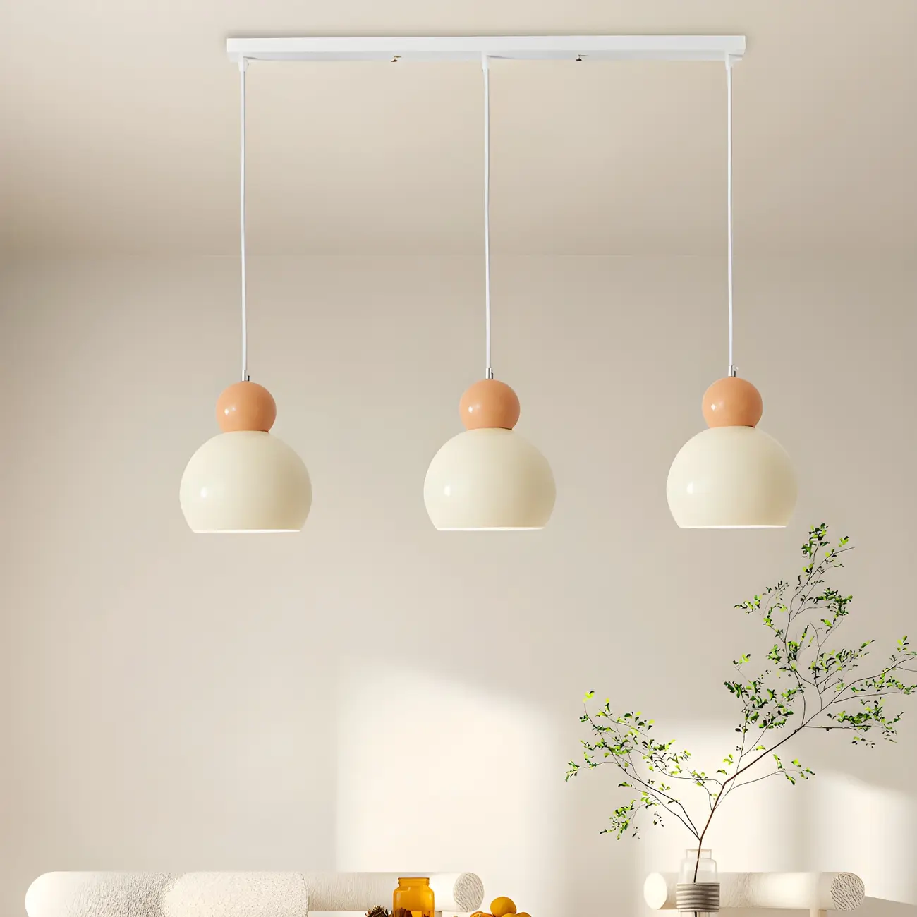 Modern Beaded White Glass 3 Light Pendant Light